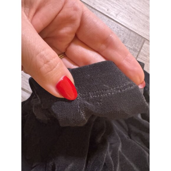 Black Fringe Pencil Skirt With Asymmetrical Design & Velvet-Like Finish By Miras - Picture 5 of 6